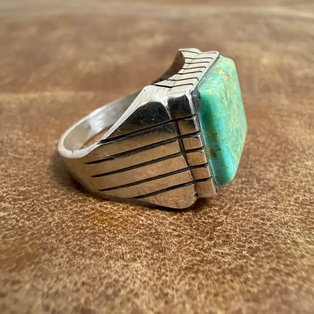 Native American Kingman Turquoise & Sterling Silver Ring Size 8.5 Trevor Jack